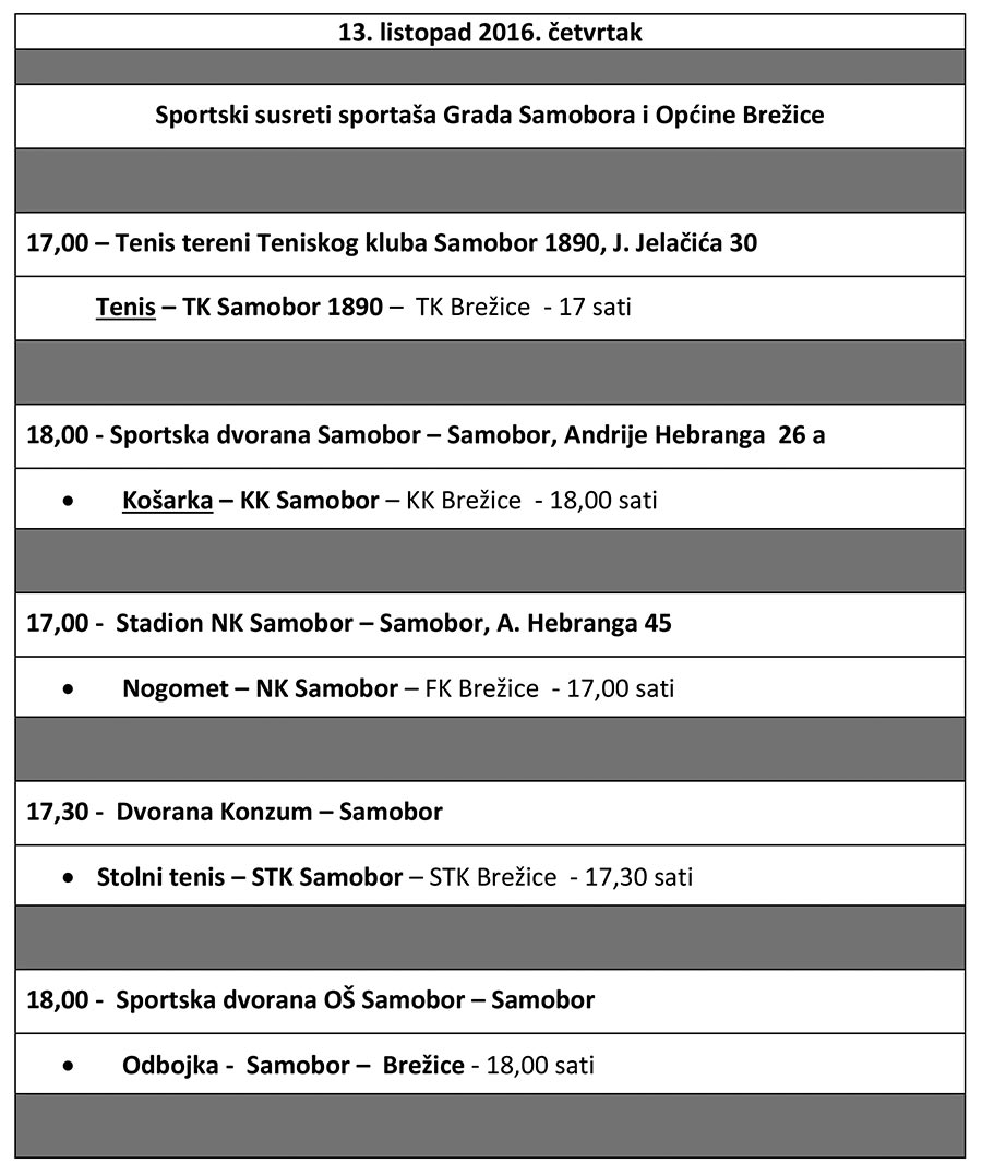 Najava sportskih susreta Samobor - Breice